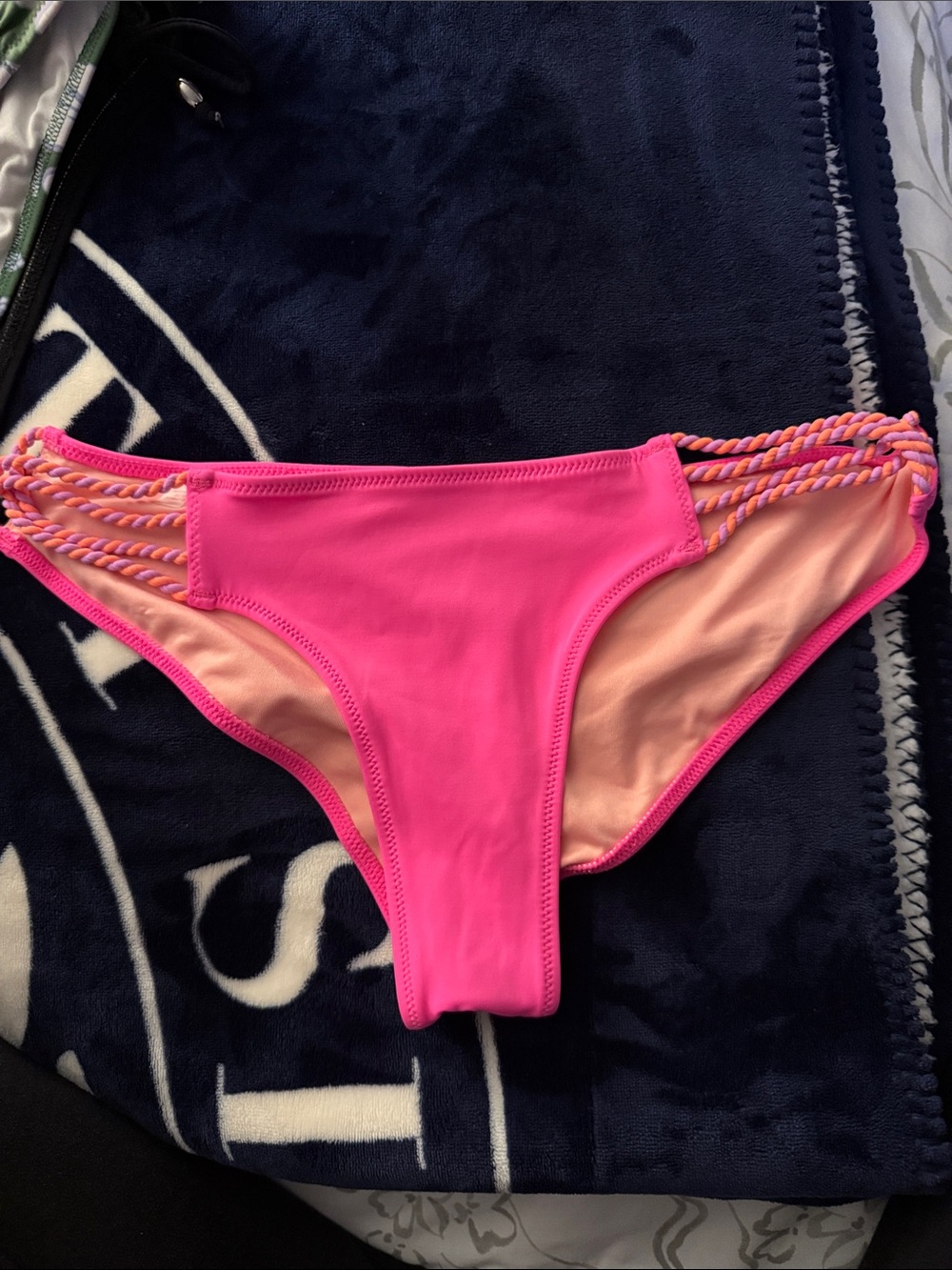 Victoria's Secret Hot Pink & Peach Braided-Side Bikini Bottom